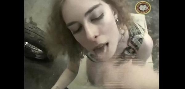  redhead Adriana blowjob and swallowing beside motorcycle